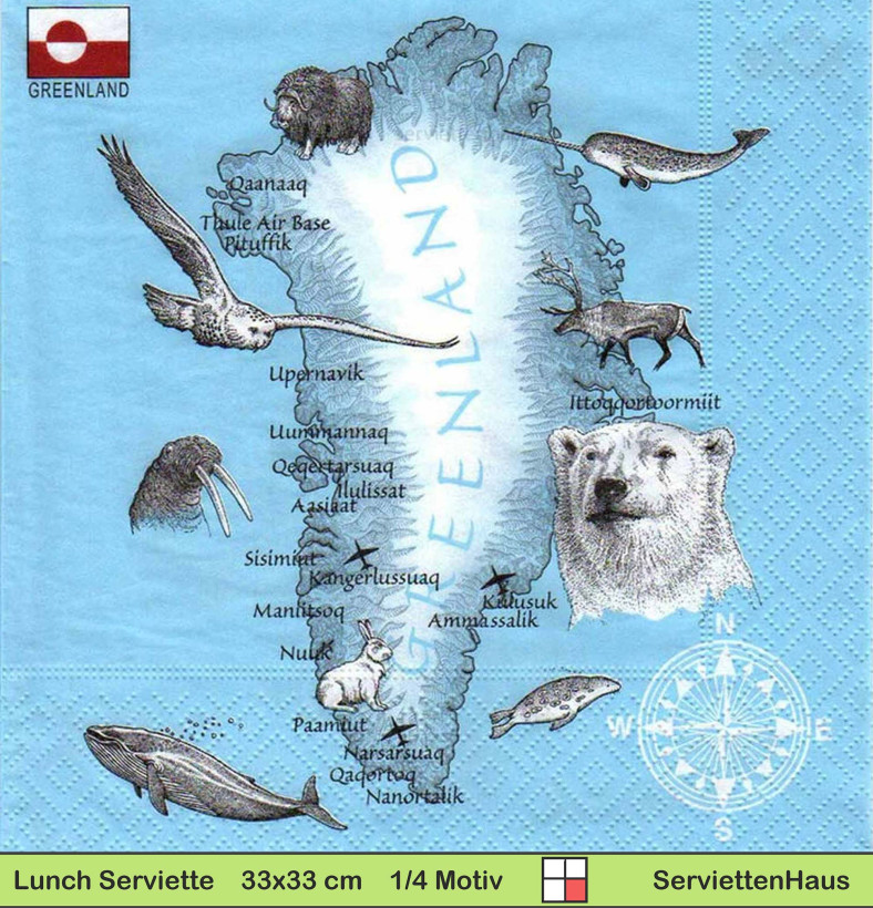 Grönland - Landkarte - 1 Paket mit 20 Servietten